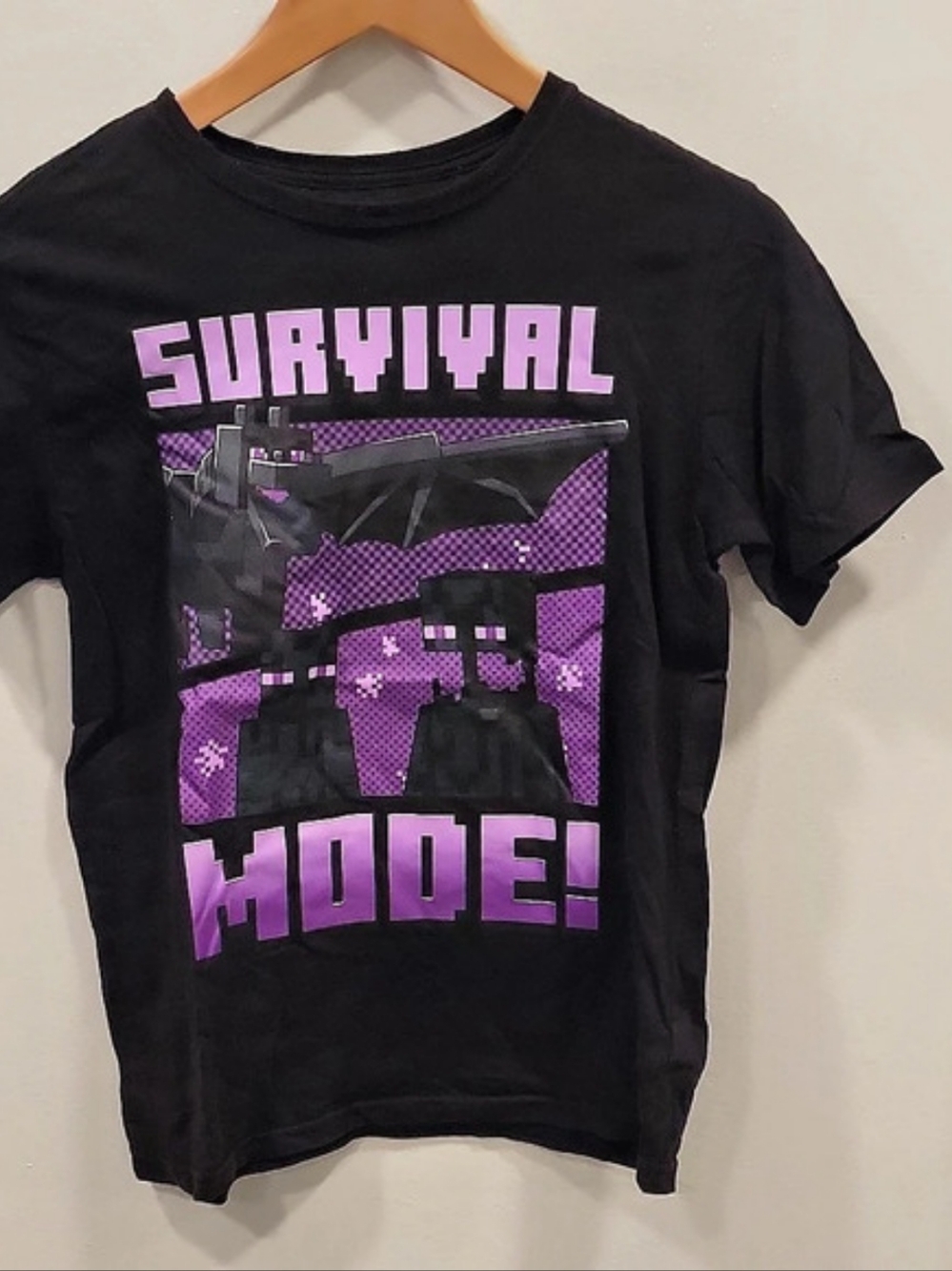 Minecraft Survival Mode Boys Large Black & Purple Graphic Tee